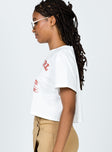 side view of model wearing Princess Polly Cowgirl Cropped Tee White Short Sleeves Crew Neck 