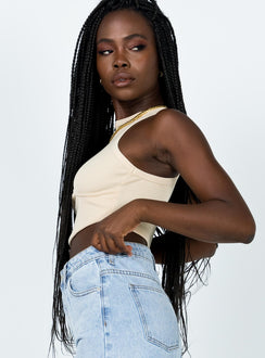 side view of model wearing Princess Polly Audrina Top Beige 