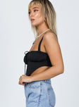 side view of model wearing Princess Polly Hanna Top Black 