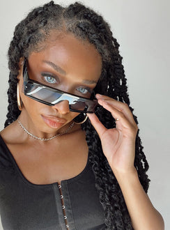 Sunglasses Rectangle frame  Blue tinted lenses  Moulded nose bridge 