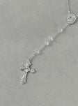 Necklace Silver toned Cross charm Bead detail Lobster clasp fastening
