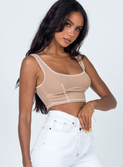 side view of model wearing Princess Polly Carl Top Beige 