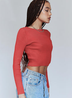 side view of model wearing Princess Polly Jax Long Sleeve Top Red 
