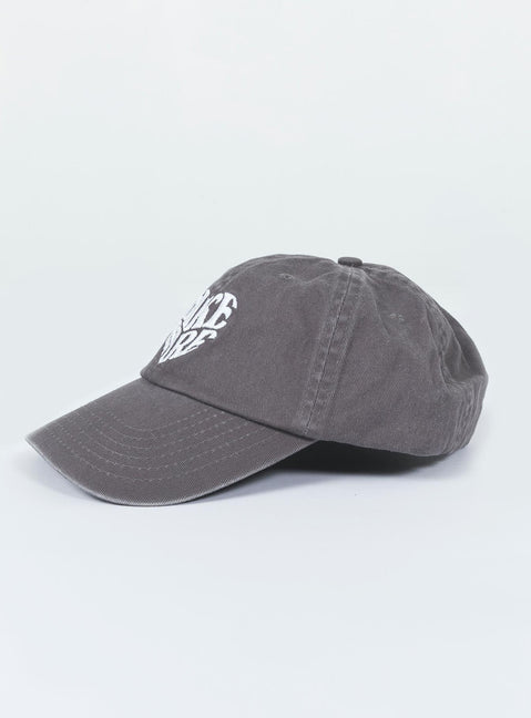 Grey dad cap Embroidered graphic Vintage wash Adjustable back