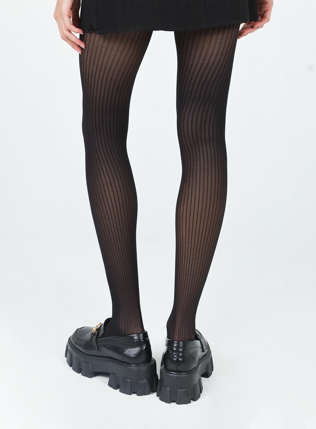 Black stockings Stockings  Delicate sheer material - wear with care  Stripe print  Elasticated waistband 