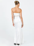 back view of model wearing Princess Polly Roselle Maxi Dress White V-Neck 