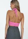 Pink crop top Halter neck tie fastening Plunging neckline
