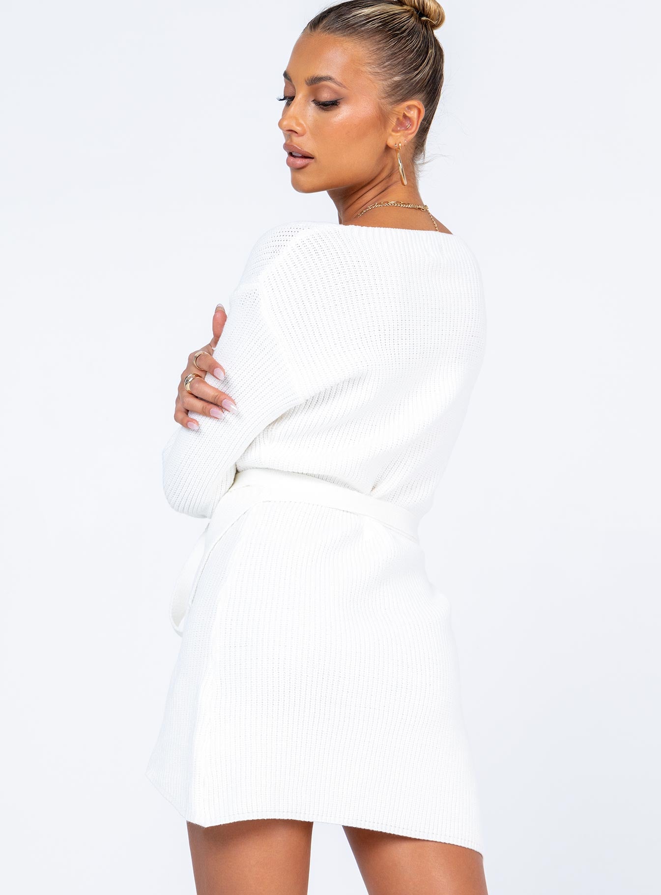 back view of model wearing Princess Polly Phenix Mini Dress White 