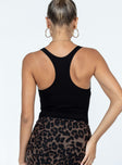 back view of model wearing Princess Polly Lenora Bodysuit Black Sleeveless Scoop Neck 