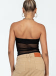 Strapless top Sheer mesh material Adjustable tie ruching at bust