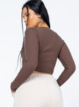 back view of model wearing Princess Polly Unwritten Love Top Chocolate 