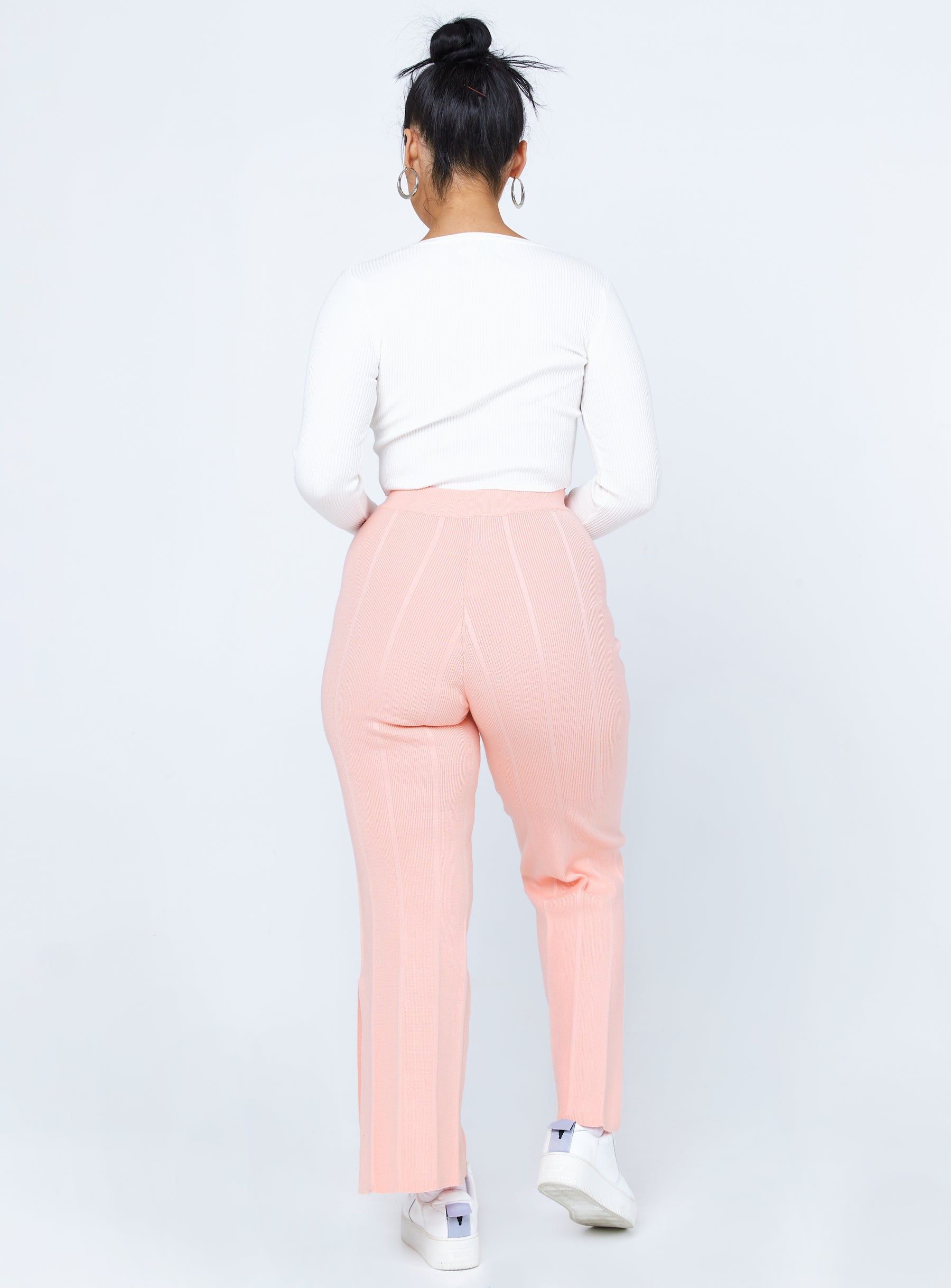 back view of model wearing Princess Polly Philipa Knit Pants Pink 