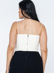 back view of model wearing Princess Polly Del Gato Corset Top Off White Sleeveless Square Neck 