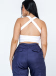 White crop top Ribbed material  High neck  Exposed back 