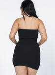 back view of model wearing Princess Polly Phoebe Mini Dress Black Sweetheart Neckline 