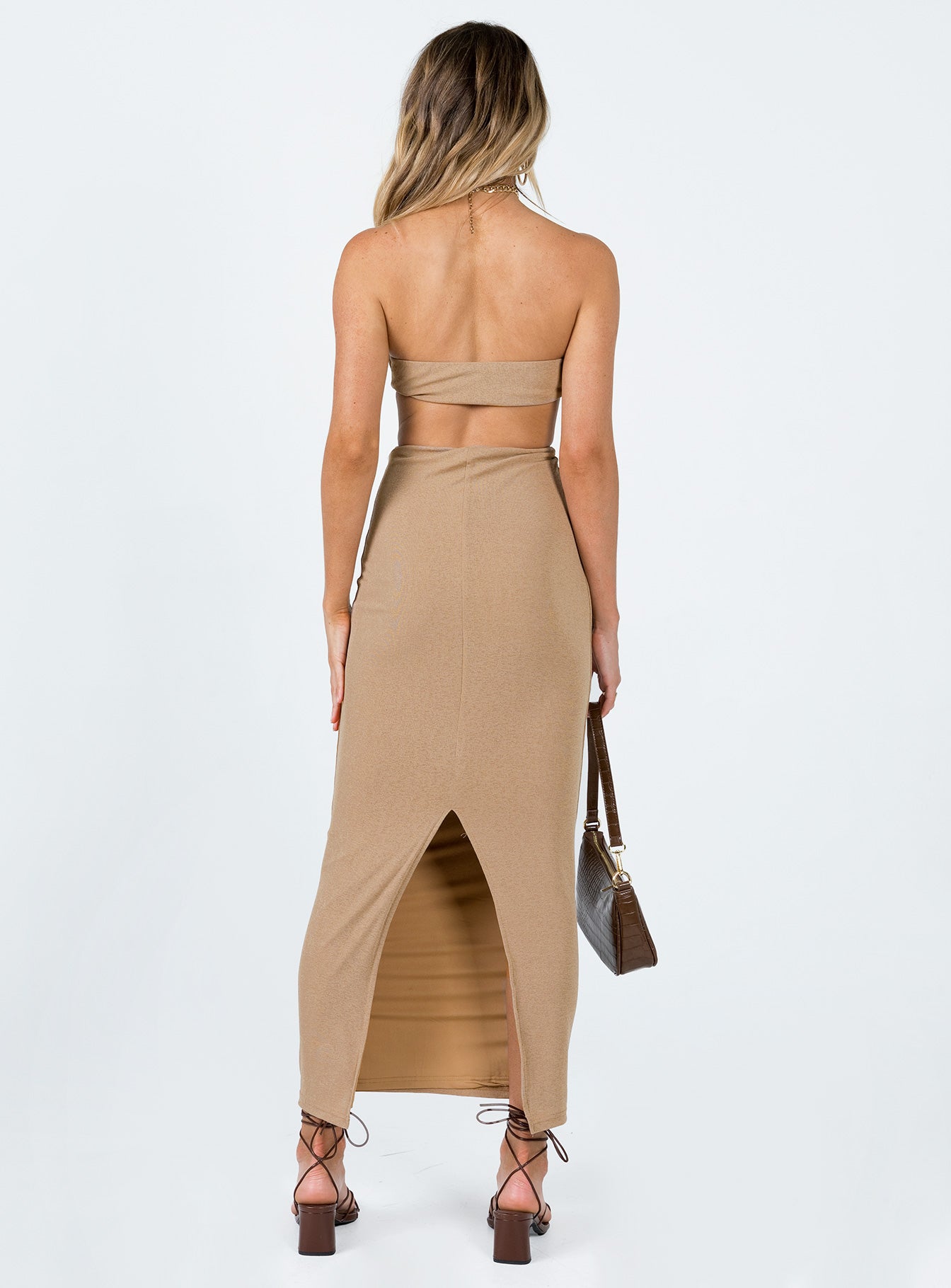 product Princess Polly High Neck  Gatlin Cut Out Maxi Dress Brown