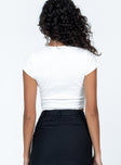 Crop top Spare button included  Ribbed material  Cap sleeves  Quarter button front fastening  Good stretch 