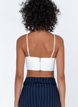 White top Silky material Adjustable shoulder straps  Lace up detail at front  Zip fastening at back 