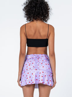 back view of model wearing Princess Polly Amelia Mini Skirt Purple Mini Skirts 