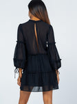 back view of model wearing Princess Polly Eden Bloom Mini Dress Black 