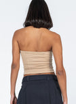 back view of model wearing Princess Polly Noela Top Beige Sleeveless Square Neck 