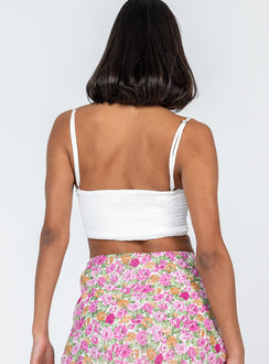 back view of model wearing Princess Polly Doreen Top White Sleeveless Sweetheart 