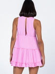 back view of model wearing Princess Polly Lakeisha Mini Dress Pink Plunger 