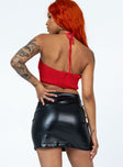 back view of model wearing Princess Polly Genesis Mini Skirt Black Mini Skirts 