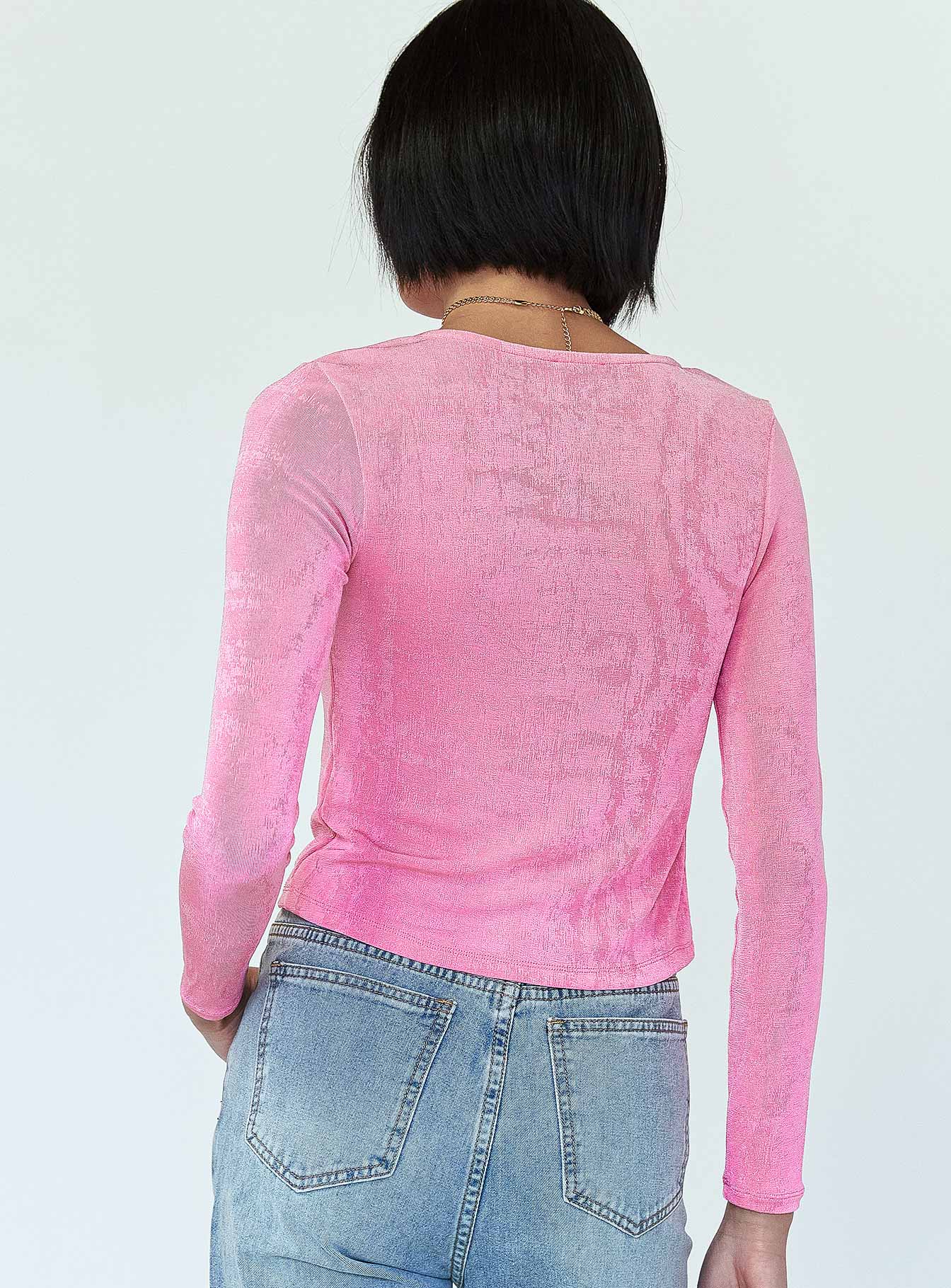 back view of model wearing Princess Polly Ember Ring Detail Top Pink 
