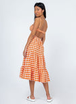 back view of model wearing Princess Polly Bea Maxi Dress Orange Gingham 