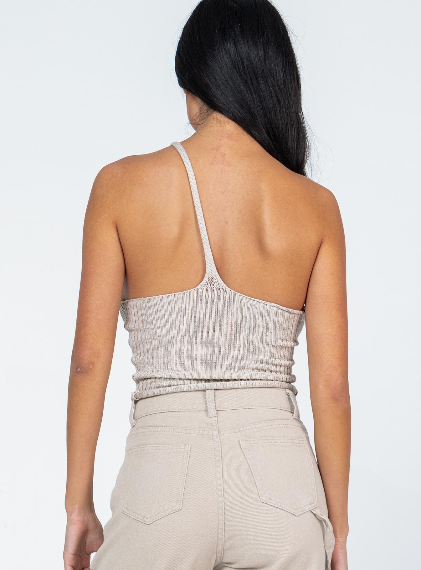 back view of model wearing Princess Polly Lavelle Top Beige 