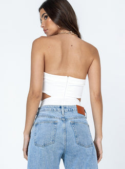 back view of model wearing Princess Polly Alaska Strapless Bodysuit White Sleeveless straight 