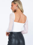 back view of model wearing Princess Polly Sussock Long Sleeve Bodysuit White Full Sleeves Square Neck 