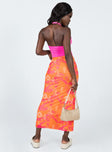 back view of model wearing Princess Polly Zonya Mesh Floral Maxi Skirt Orange 