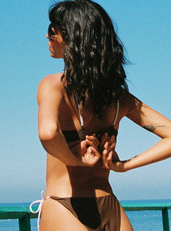 Brown bikini top Triangle style  Tie front Adjustable shoulder straps Removable padding  Clasp fastening at back Fully lined 