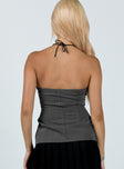 Front view of model wearing  front Princess Polly Sleeveless Square Neck  Motel Lavan Top Charcoal