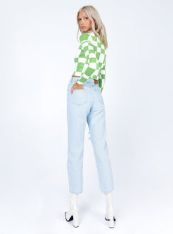 back view of model wearing Princess Polly Palermo Straight Leg Light Wash Denim Jeans Mid Rise 