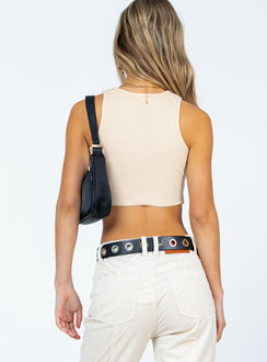 back view of model wearing Princess Polly Organic Kallen Top Beige 