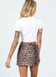 Mini skirt A-line fit Faux suede material Leopard print
