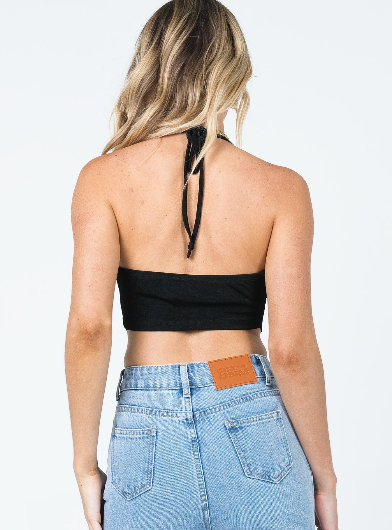 back view of model wearing Princess Polly Kristen Top Black 