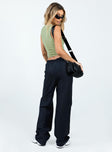 Pants Linen material Low rise Drawstring waist Twin hip pockets Straight leg 