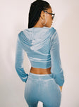 Velour Hoodie Blue Princess Polly  Cropped 