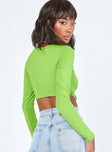 back view of model wearing Princess Polly Kenzie Long Sleeve Top Green 