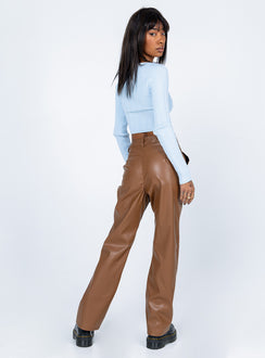 back view of model wearing Princess Polly Wild Charm PU Pants Brown 