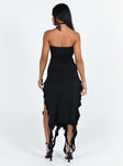 Front view of model wearing  front Princess Polly Square Neck  Rendezvous Strapless Midi Dress Licorice