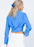 back view of model wearing Princess Polly French Kiss Twist Shirt Blue 