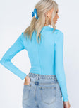 back view of model wearing Princess Polly Valentina Bodysuit Blue Full Sleeves Scoop Neck 