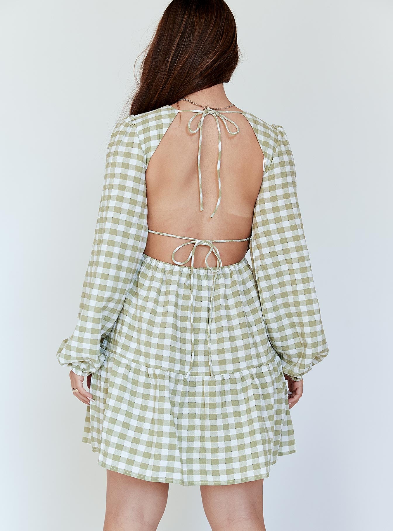 back view of model wearing Princess Polly Annabelle Mini Dress Green 