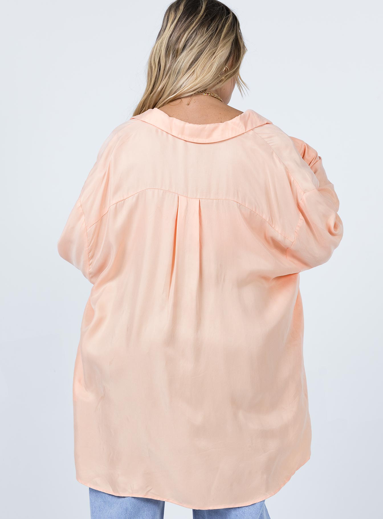 back view of model wearing Princess Polly Not Your Average Shirt Orange 