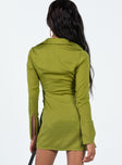Princess Polly V-Neck  Bodeni Long Sleeve Mini Dress Green